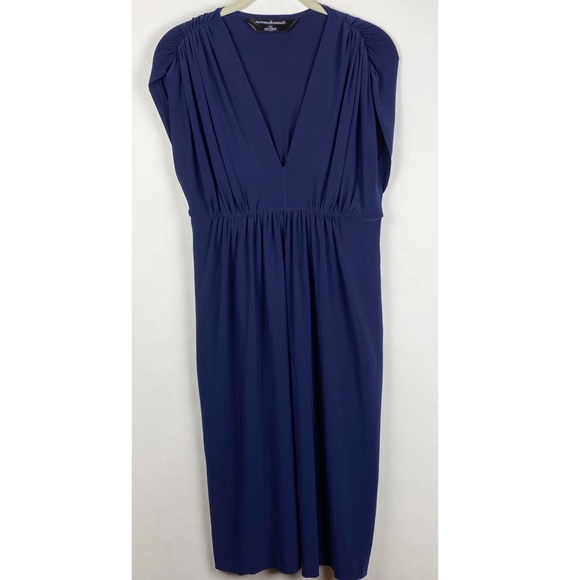 Norma Kamali Gathered V Neck Draped Dress Navy - Picture 7 of 7